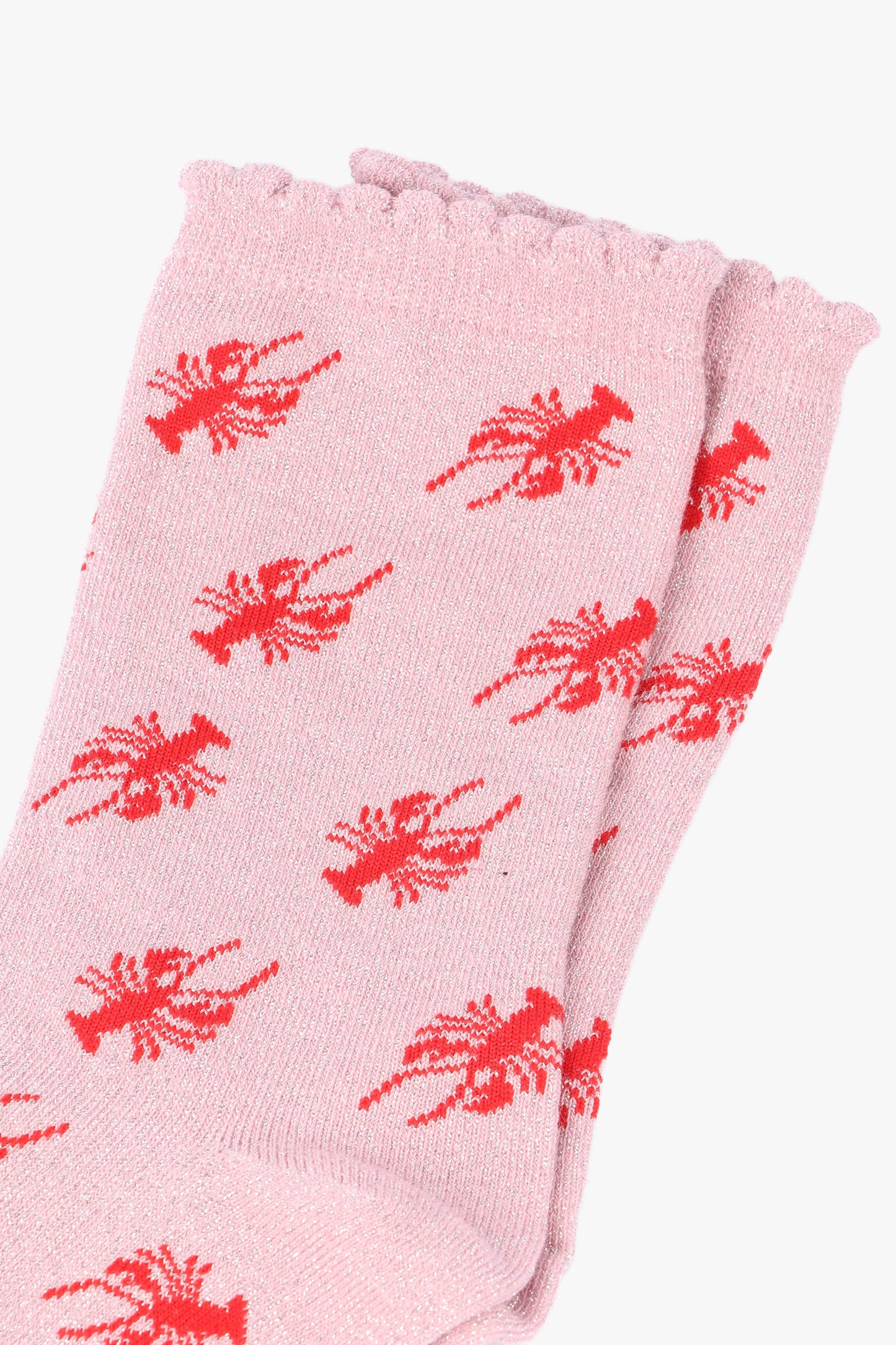 Light Pink Red Lobster Glitter Socks