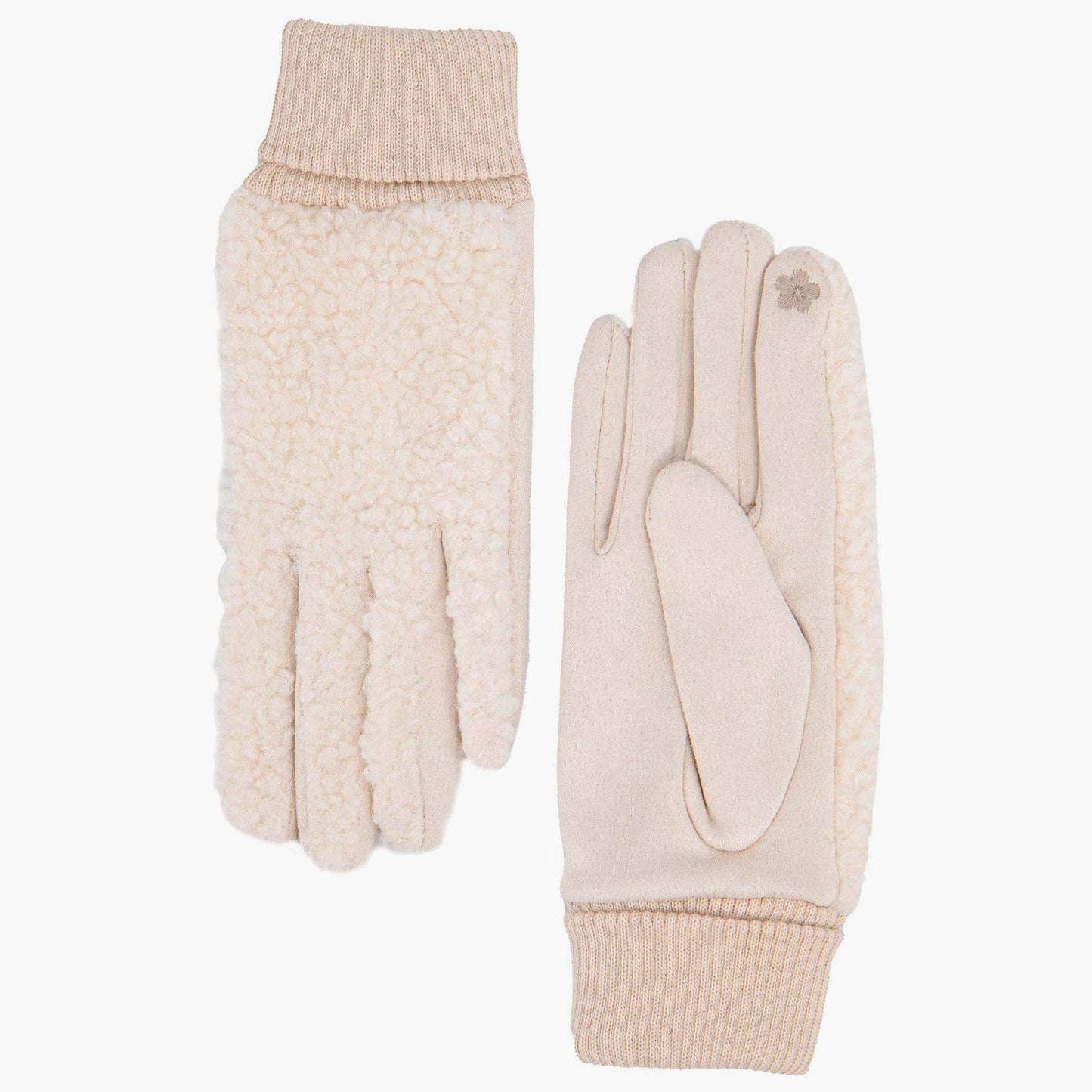 Cream Teddy Borg Cuffed Fleece Gloves