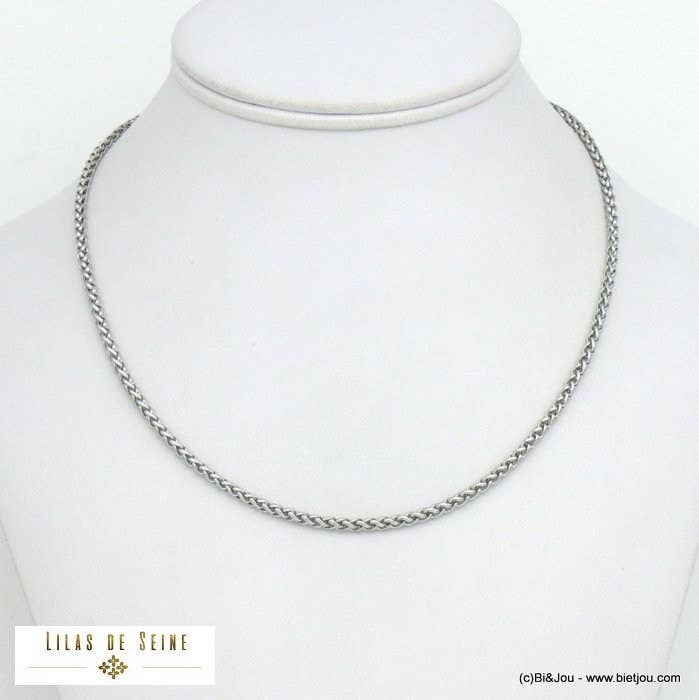 Contemporary 3mm steel palm tree chain necklace 0121525: Silvery