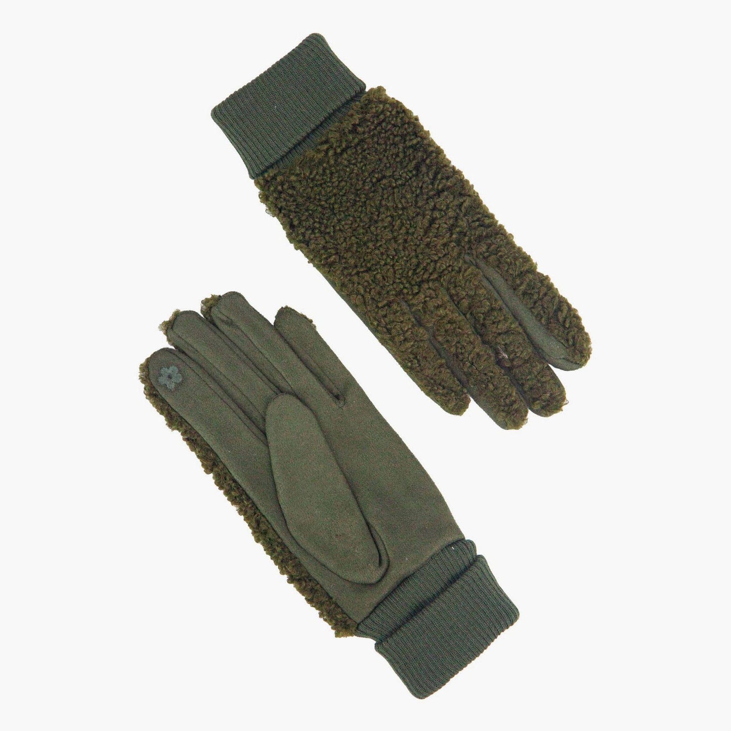 Khaki Teddy Borg Cuffed Fleece Gloves