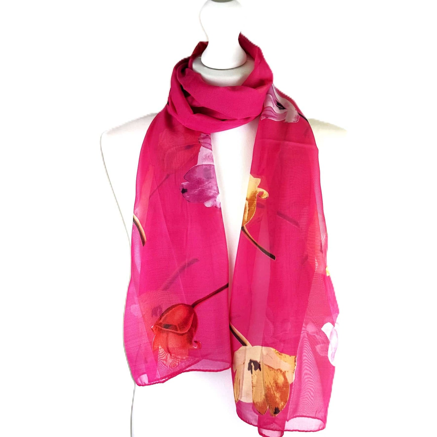 Chiffon scarf - fuchsia flower
