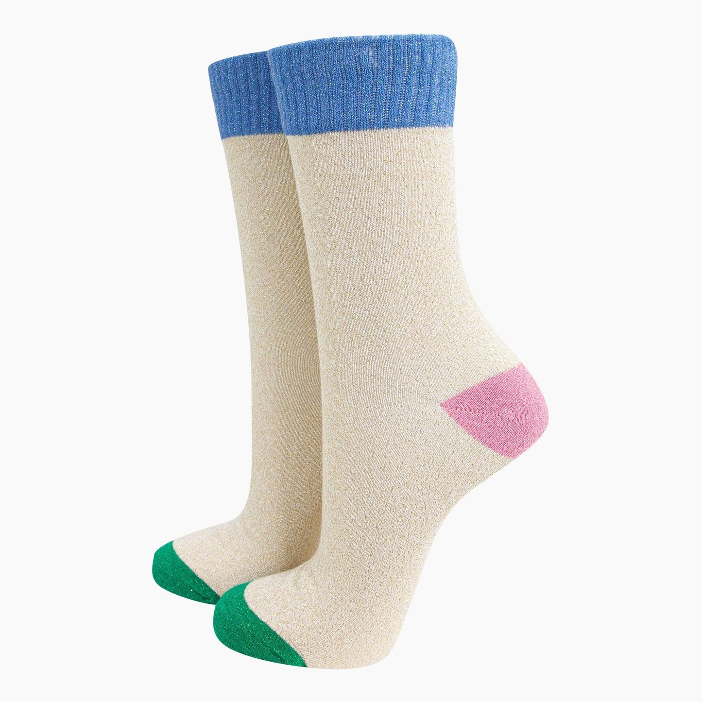 Cream/Blue Colour Burst Glitter Socks