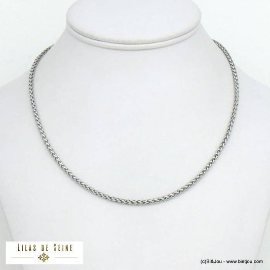 Contemporary 3mm steel palm tree chain necklace 0121525: Silvery