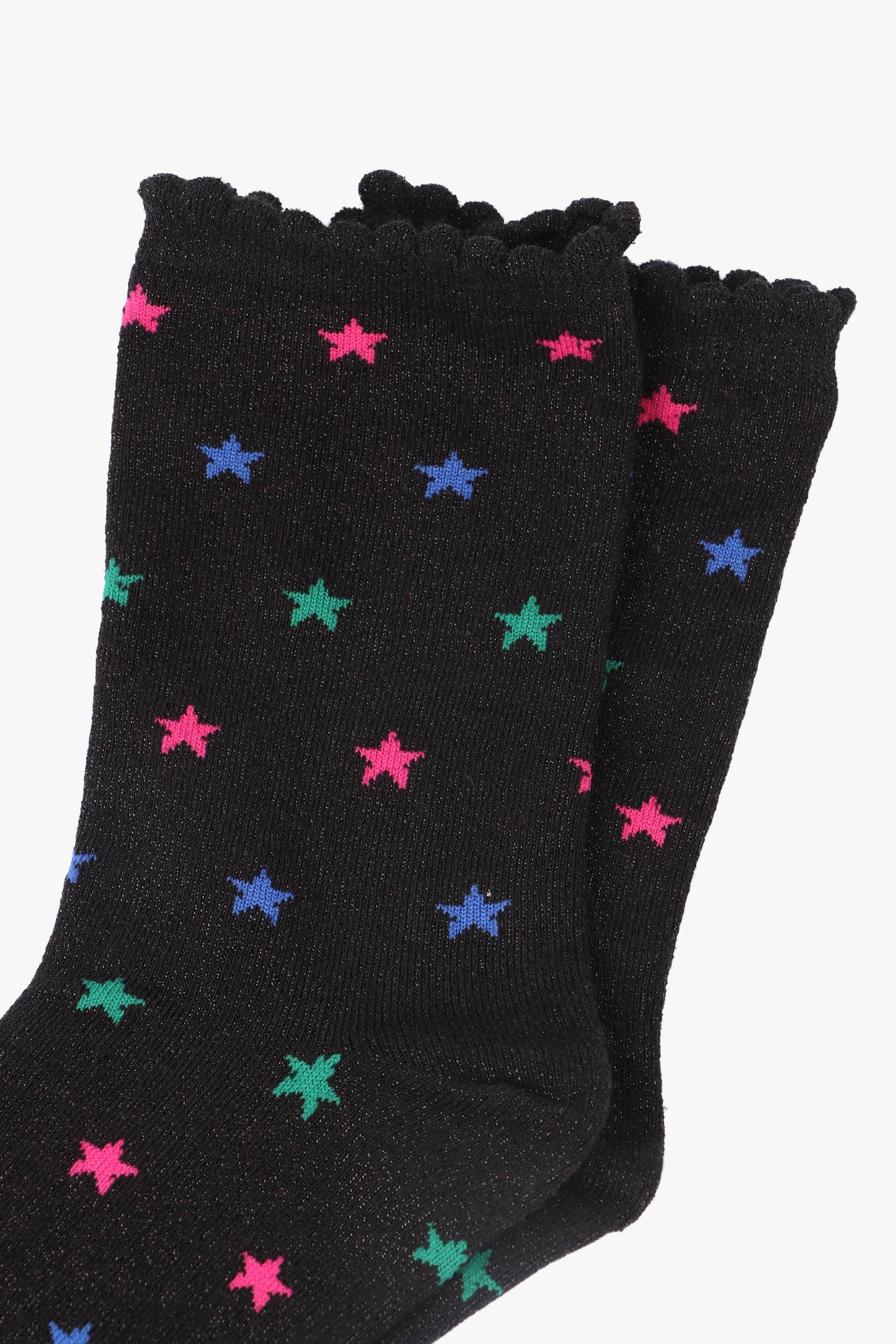 Black Multi Star Print Glitter Socks