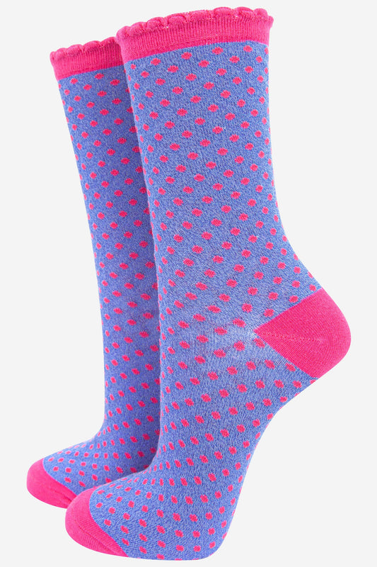 Blue & Pink Spot Glitter Socks