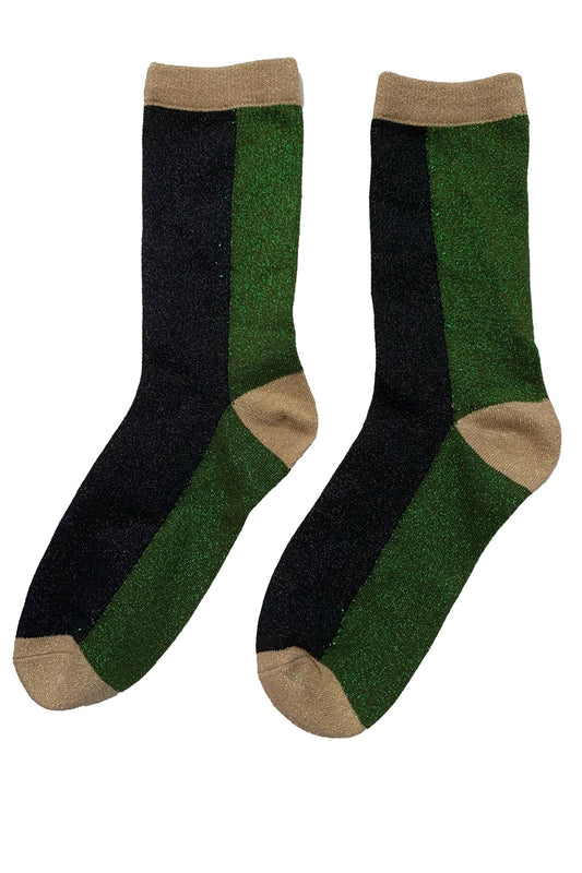 Khaki Colour Block Glitter Socks