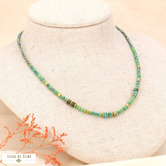 Stainless steel short dark green crystal stones necklace 0123539