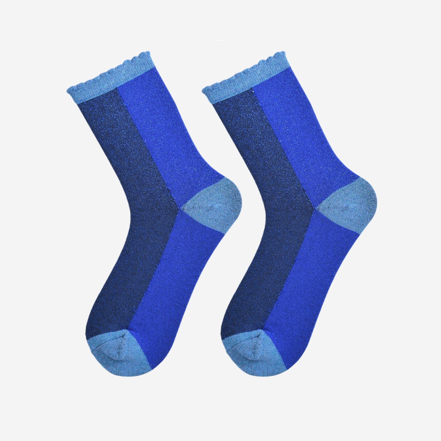 Navy Blue Colour Block Glitter Socks