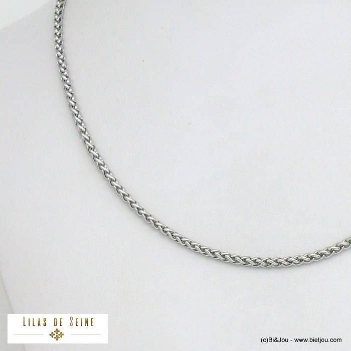 Contemporary 3mm steel palm tree chain necklace 0121525: Silvery