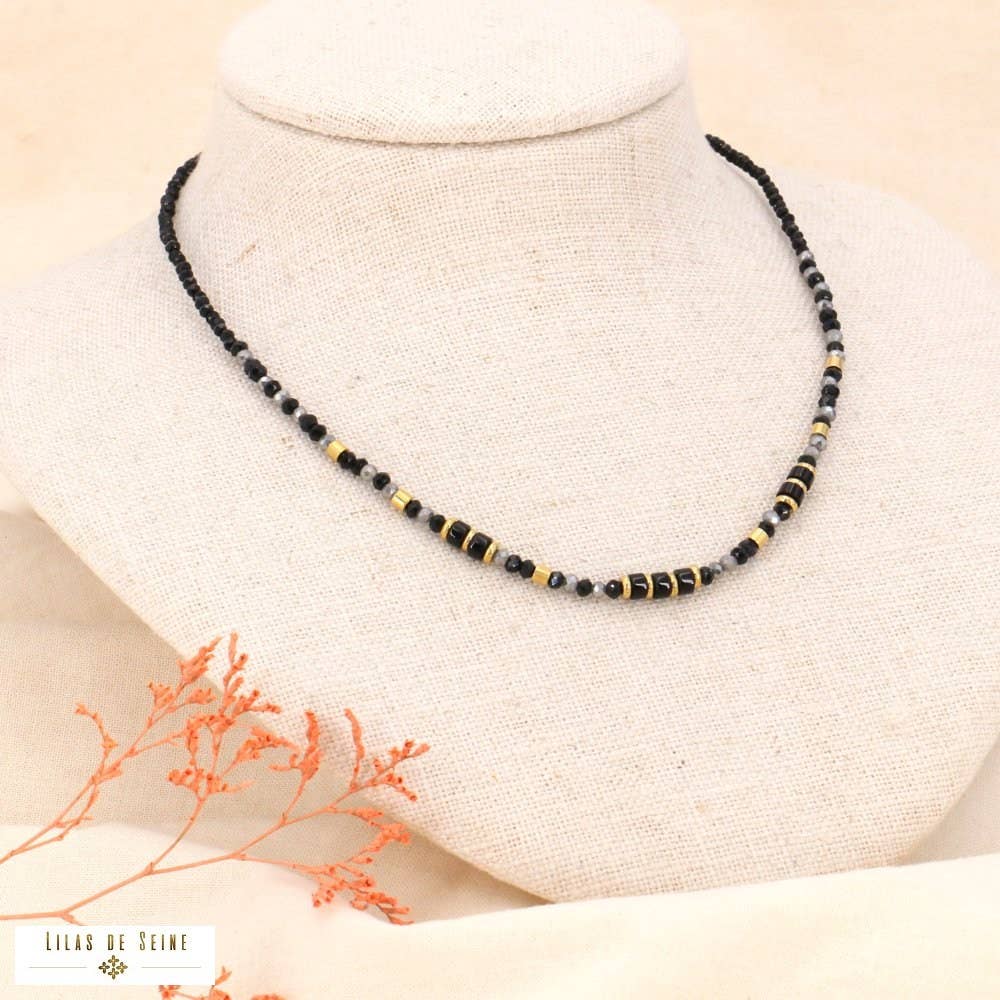 Stainless steel short dark green crystal stones necklace 0123539