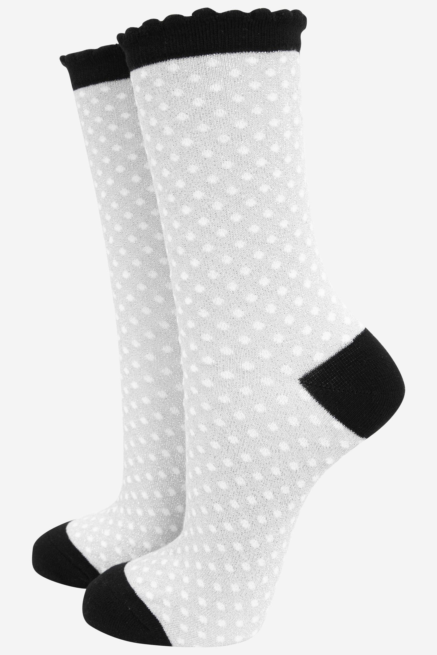 Grey & Black Spot Glitter Socks