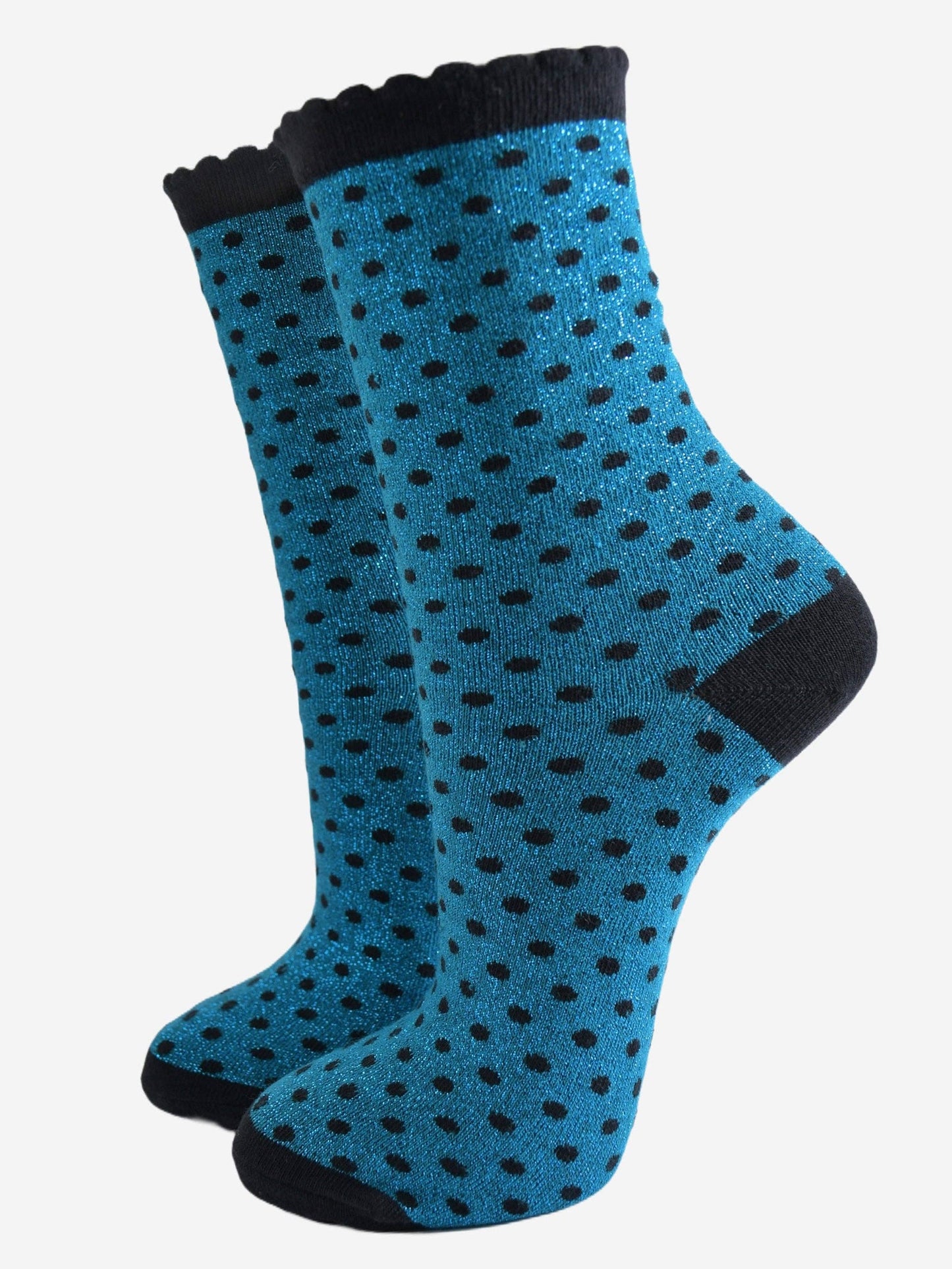 Teal/Black Small Polka Dot Glitter Socks