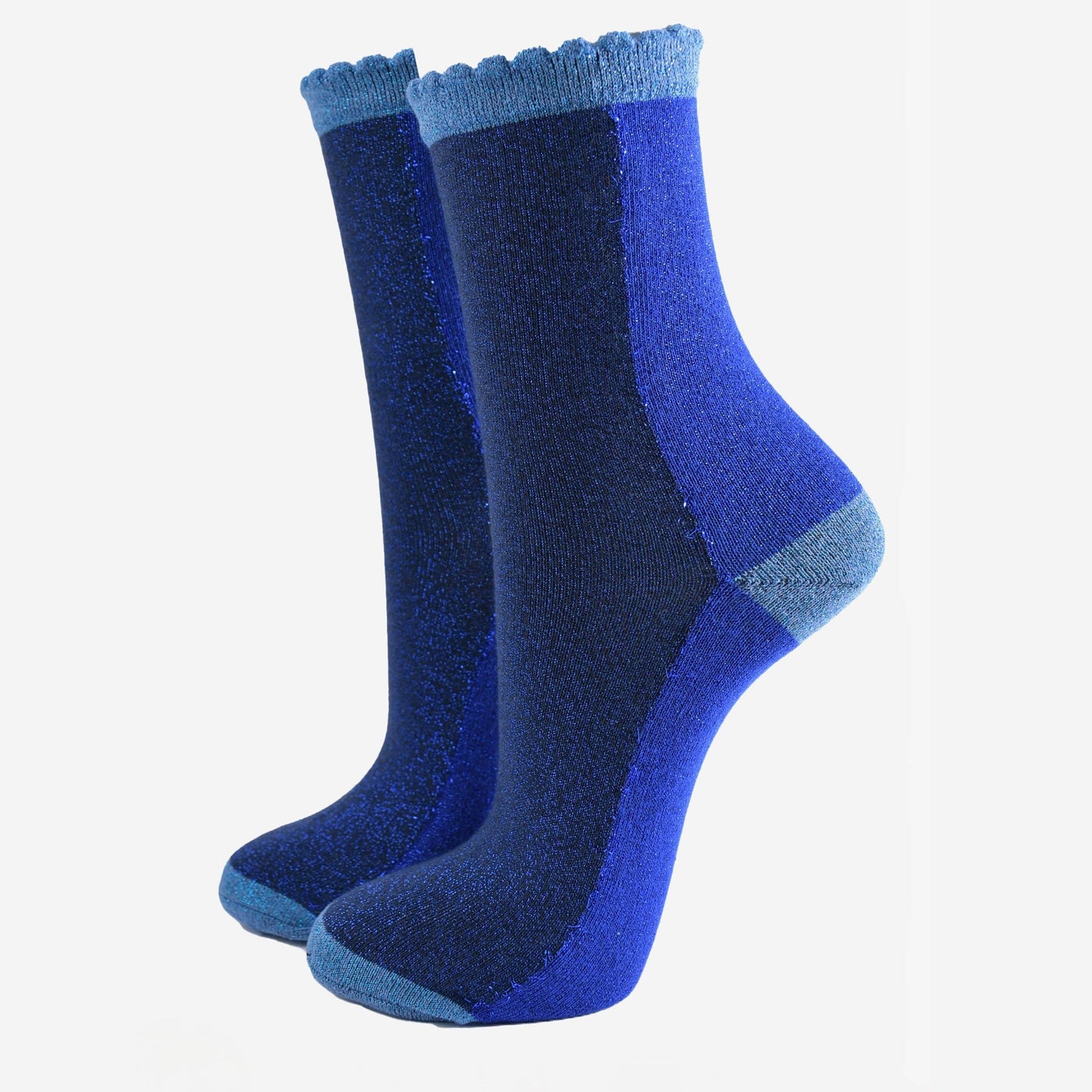 Navy Blue Colour Block Glitter Socks
