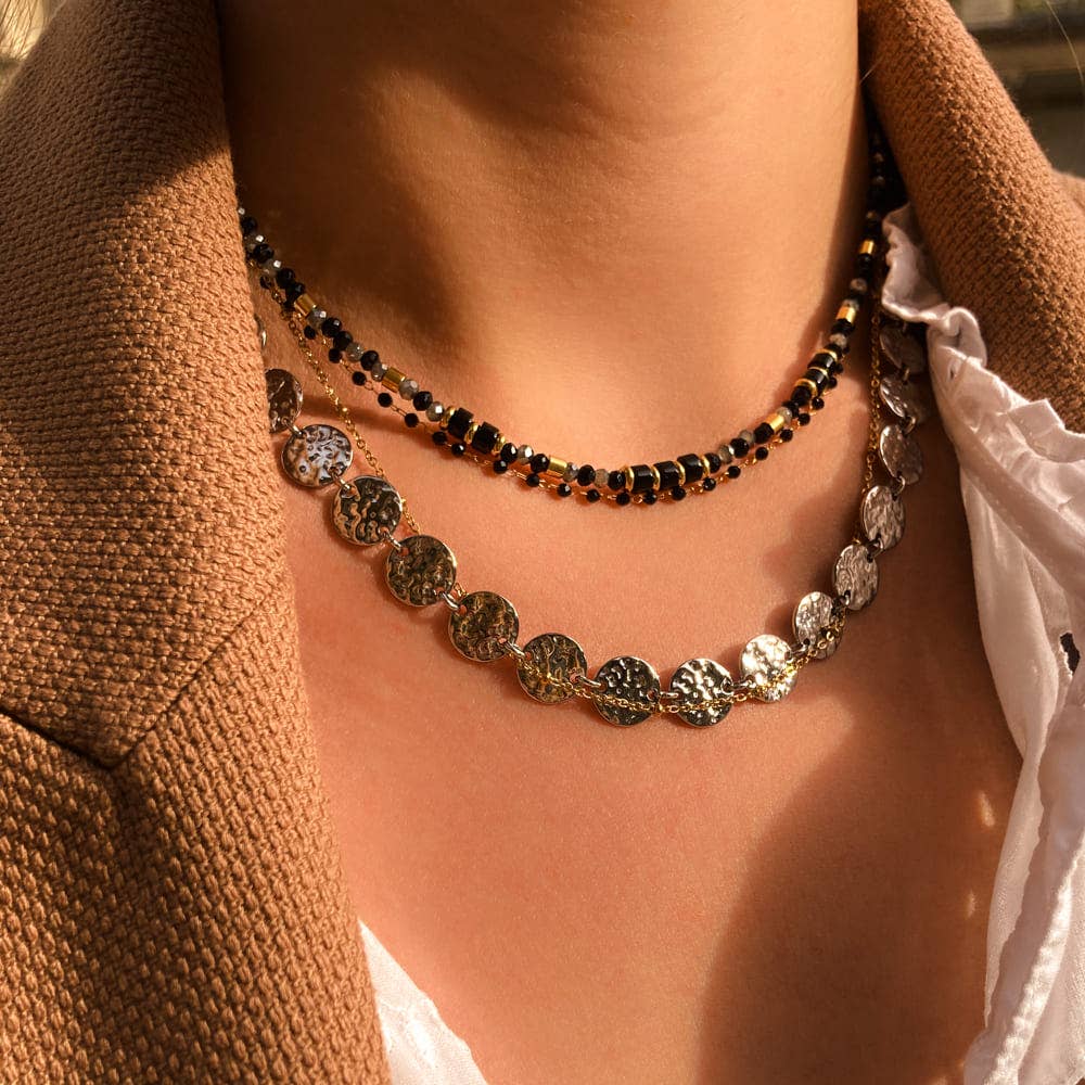 Stainless steel short dark green crystal stones necklace 0123539