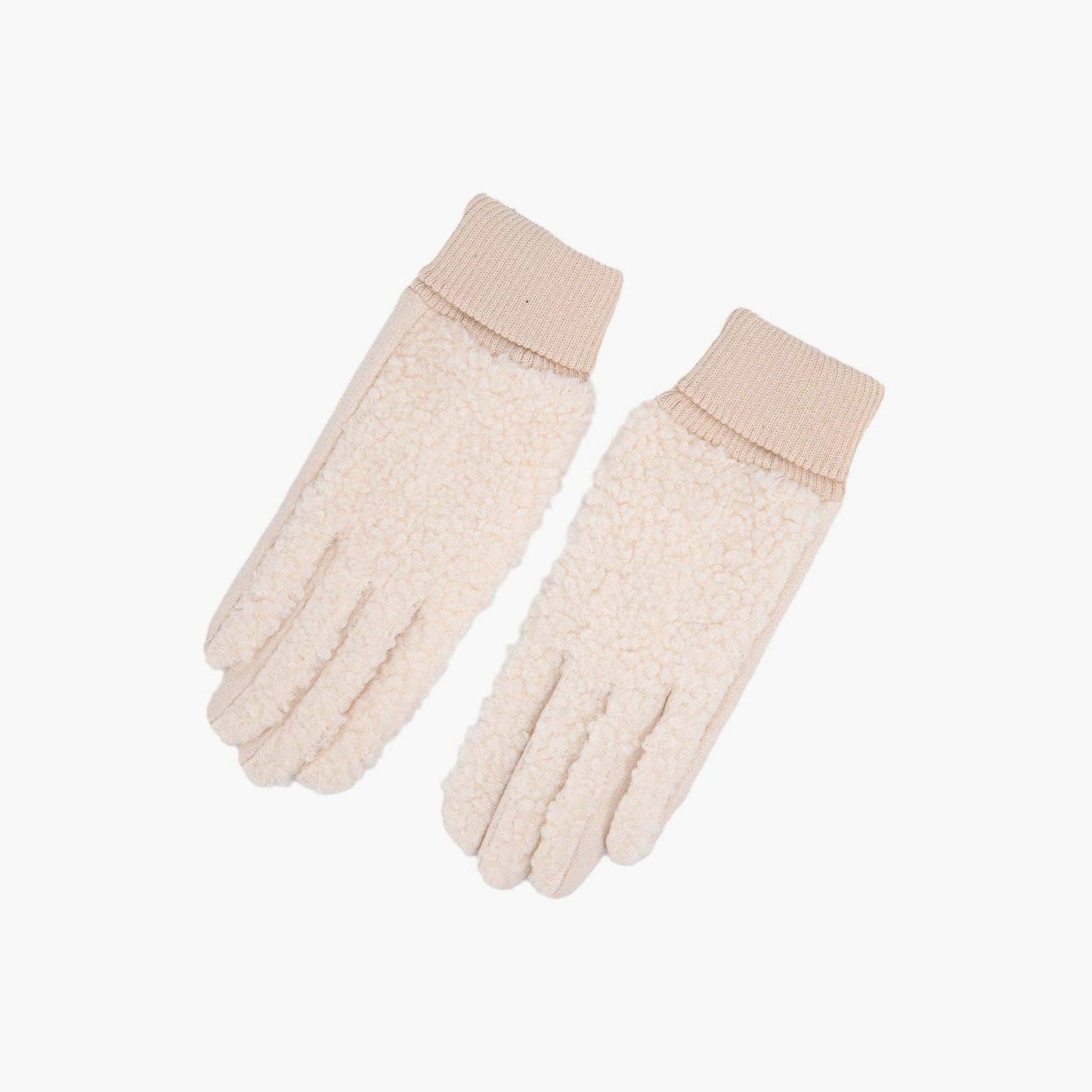 Cream Teddy Borg Cuffed Fleece Gloves