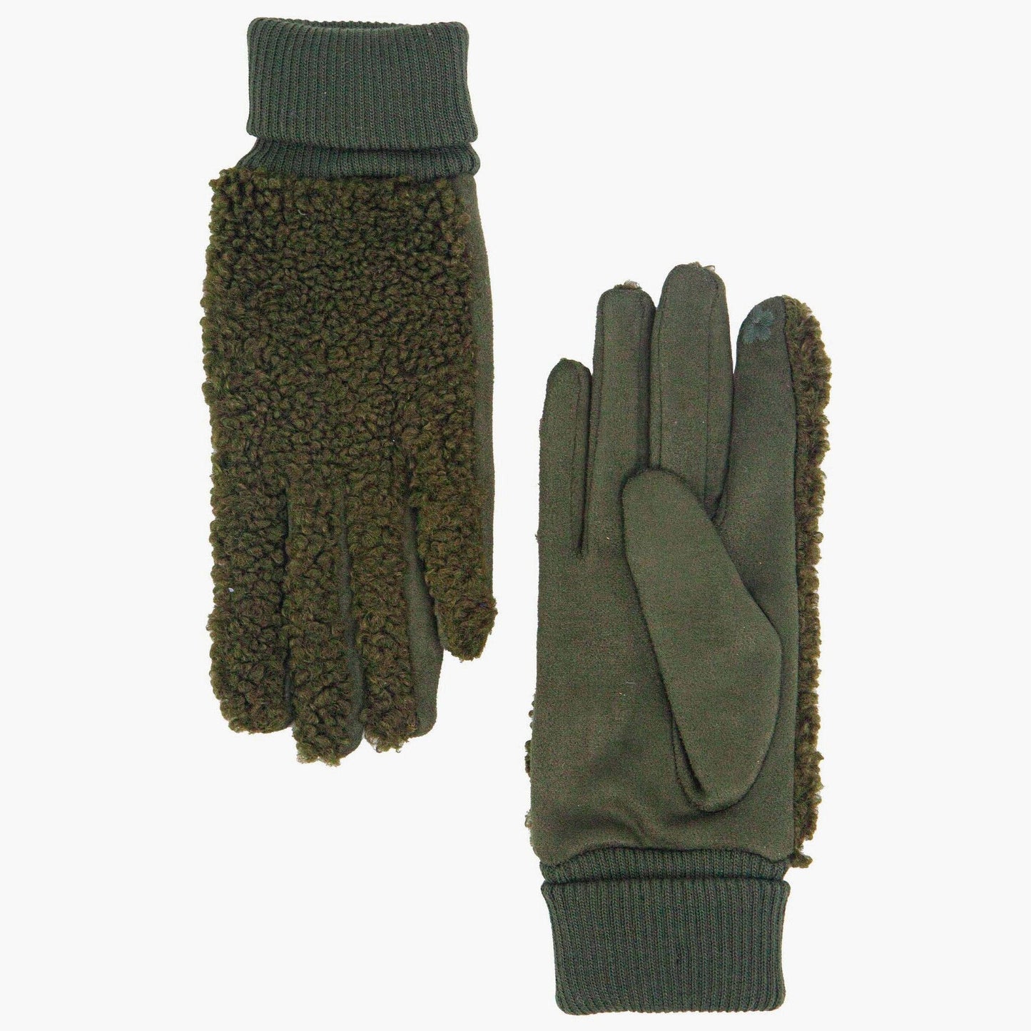 Khaki Teddy Borg Cuffed Fleece Gloves