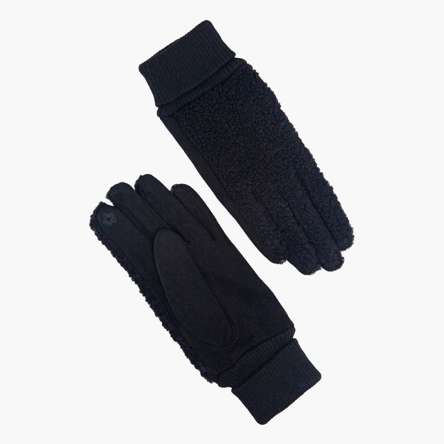 Navy Blue Teddy Borg Cuffed Fleece Gloves