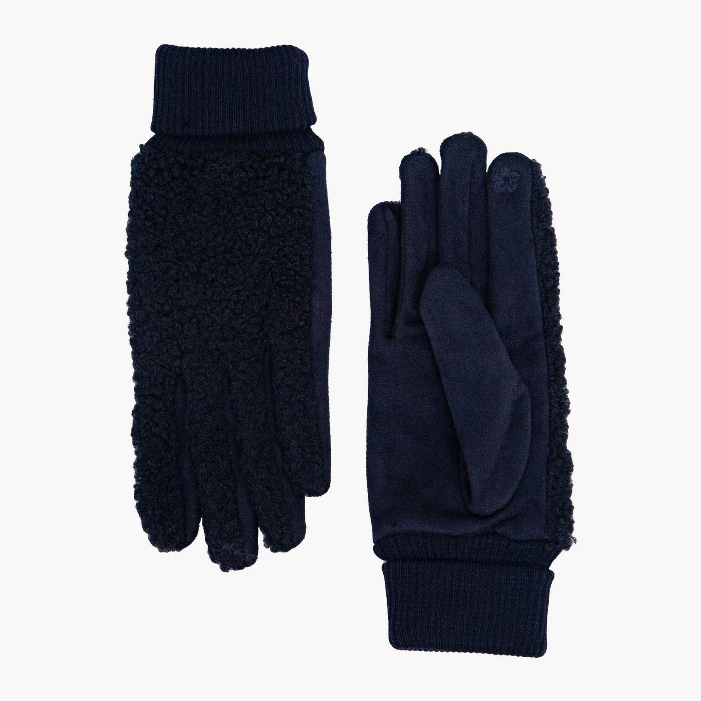 Navy Blue Teddy Borg Cuffed Fleece Gloves