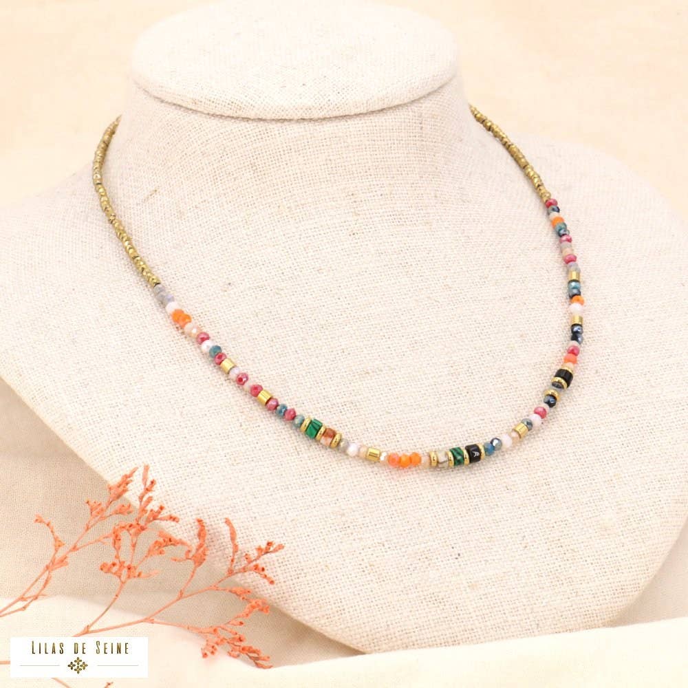 Stainless steel short dark green crystal stones necklace 0123539