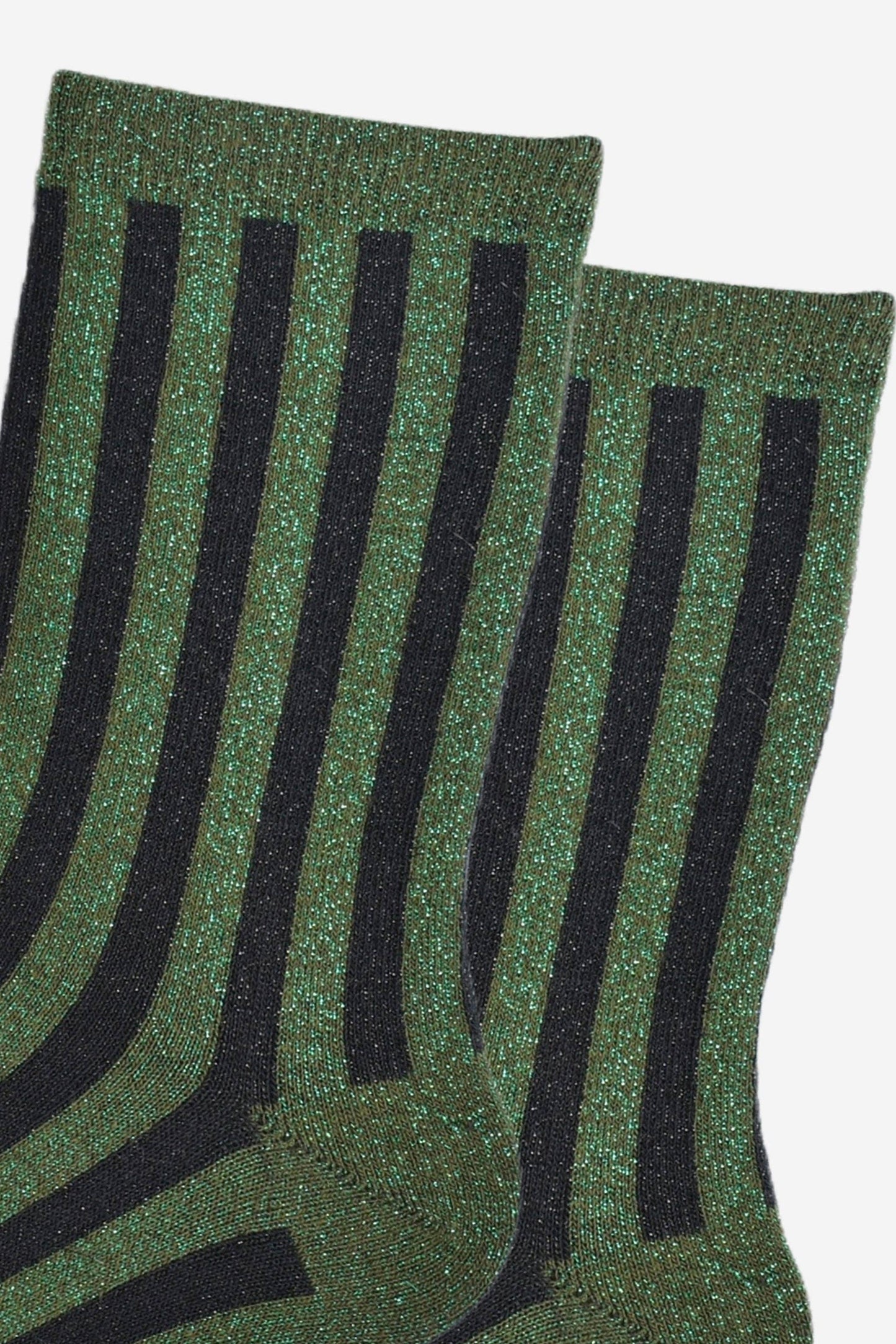 Khaki/Black Vertical Stripe Glitter Socks