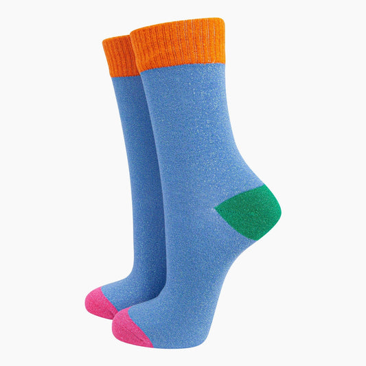 Blue/Orange Colour Burst Glitter Socks