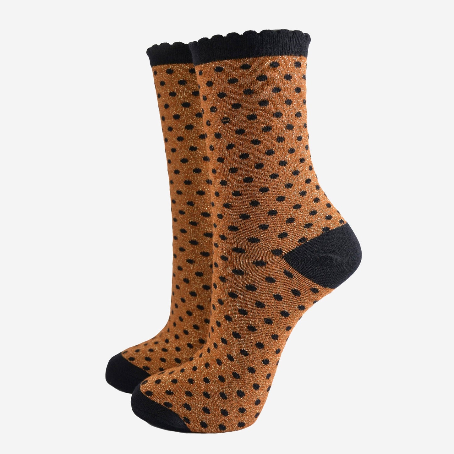 Pumpkin/Black Small Polka Dot Glitter Socks