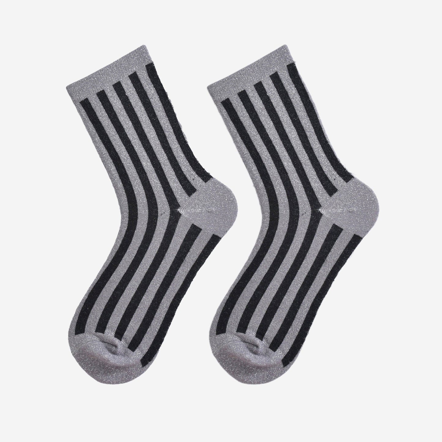 Grey/Black Vertical Stripe Glitter Socks