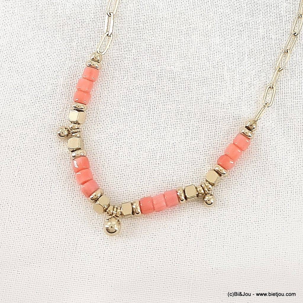 Women's stainless steel coral stone necklace 0123073