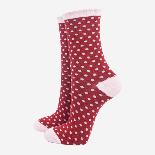 Red/Pink Dot Glitter Socks