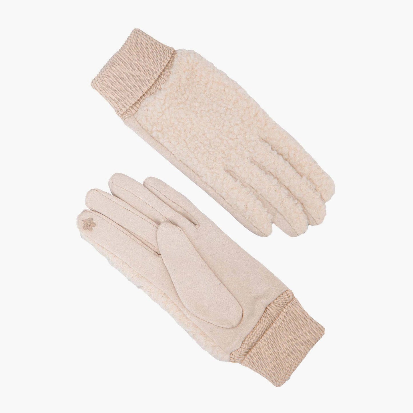 Cream Teddy Borg Cuffed Fleece Gloves