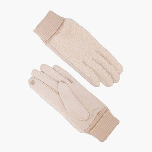 Cream Teddy Borg Cuffed Fleece Gloves