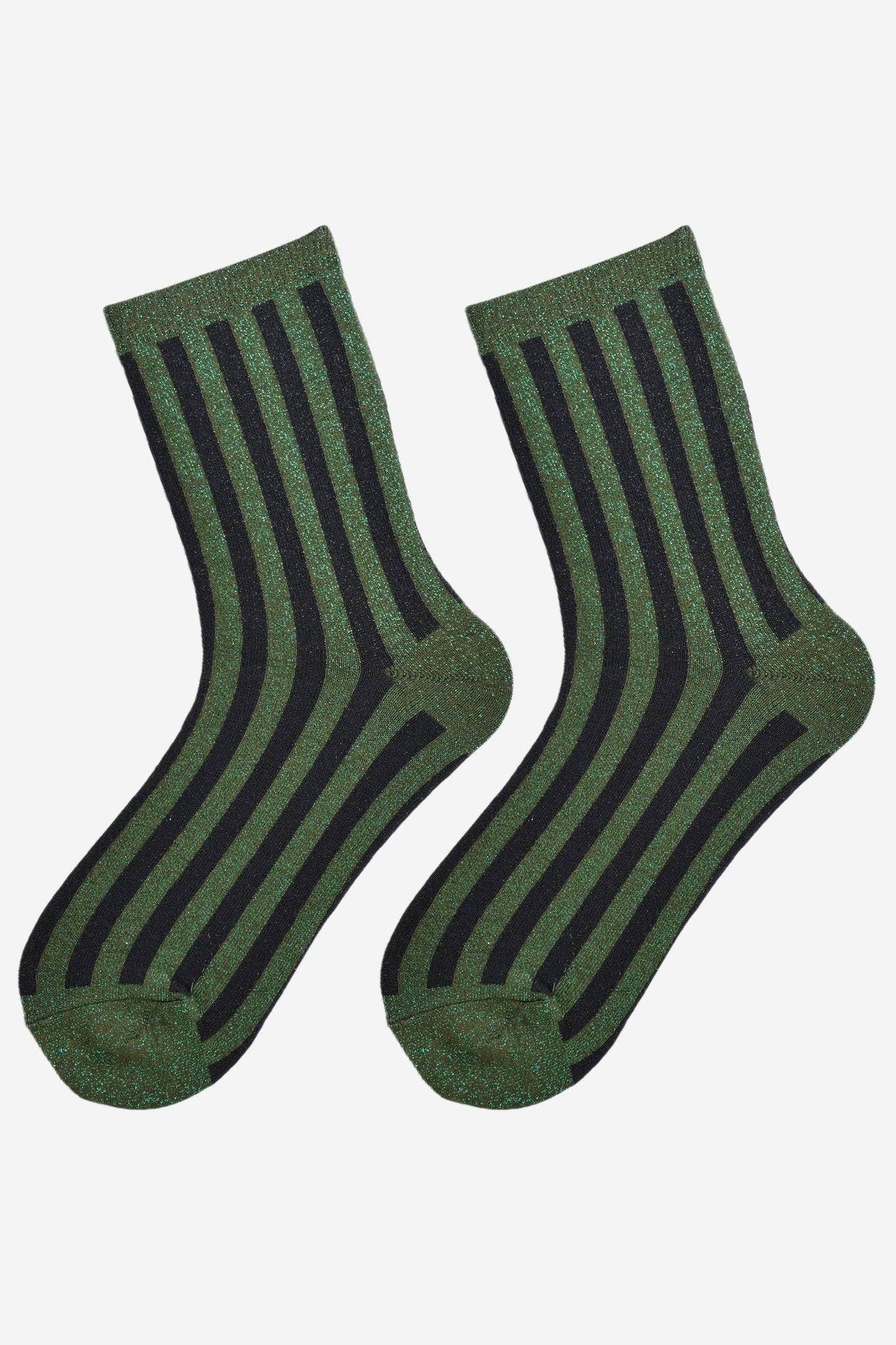 Khaki/Black Vertical Stripe Glitter Socks