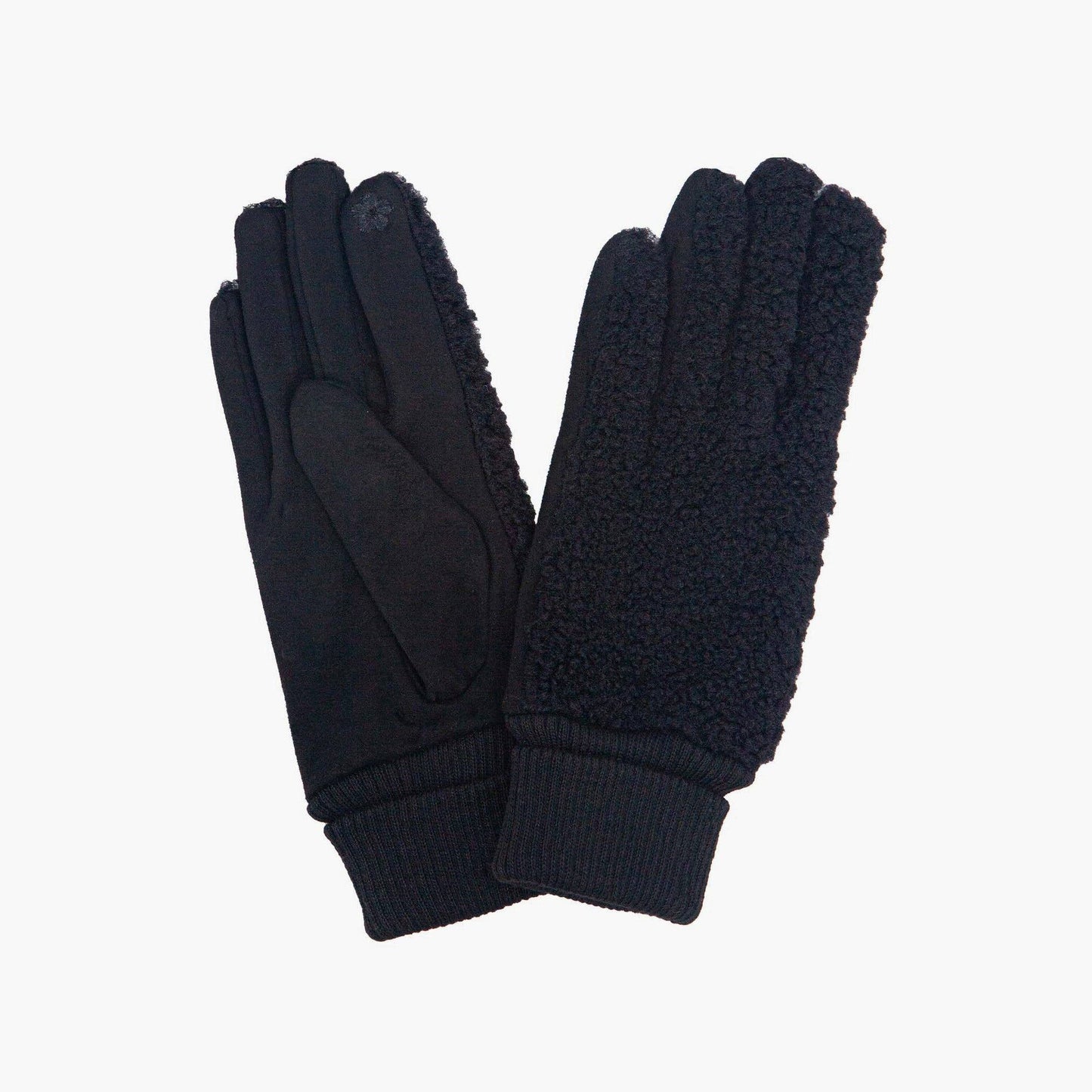 Navy Blue Teddy Borg Cuffed Fleece Gloves