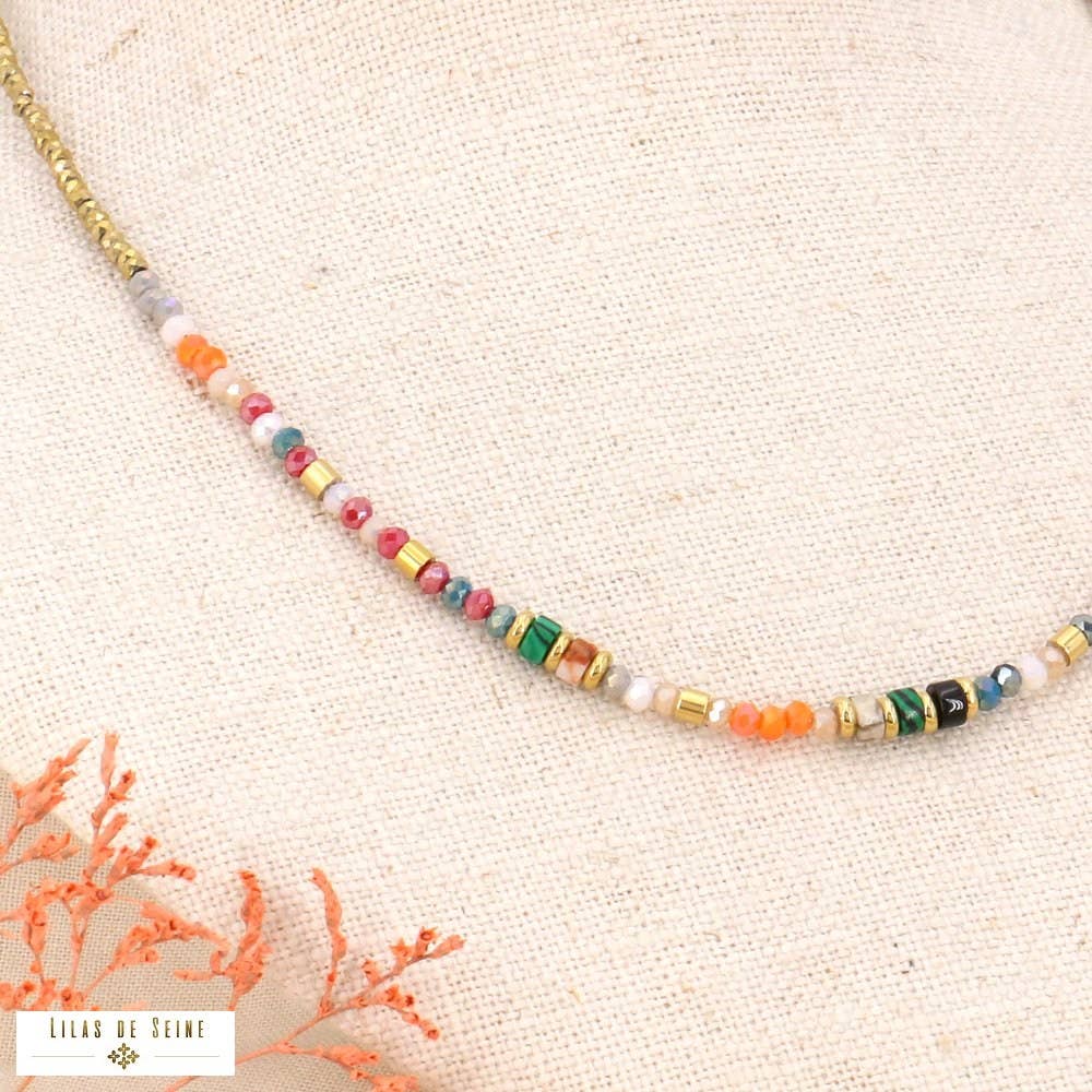 Stainless steel short dark green crystal stones necklace 0123539
