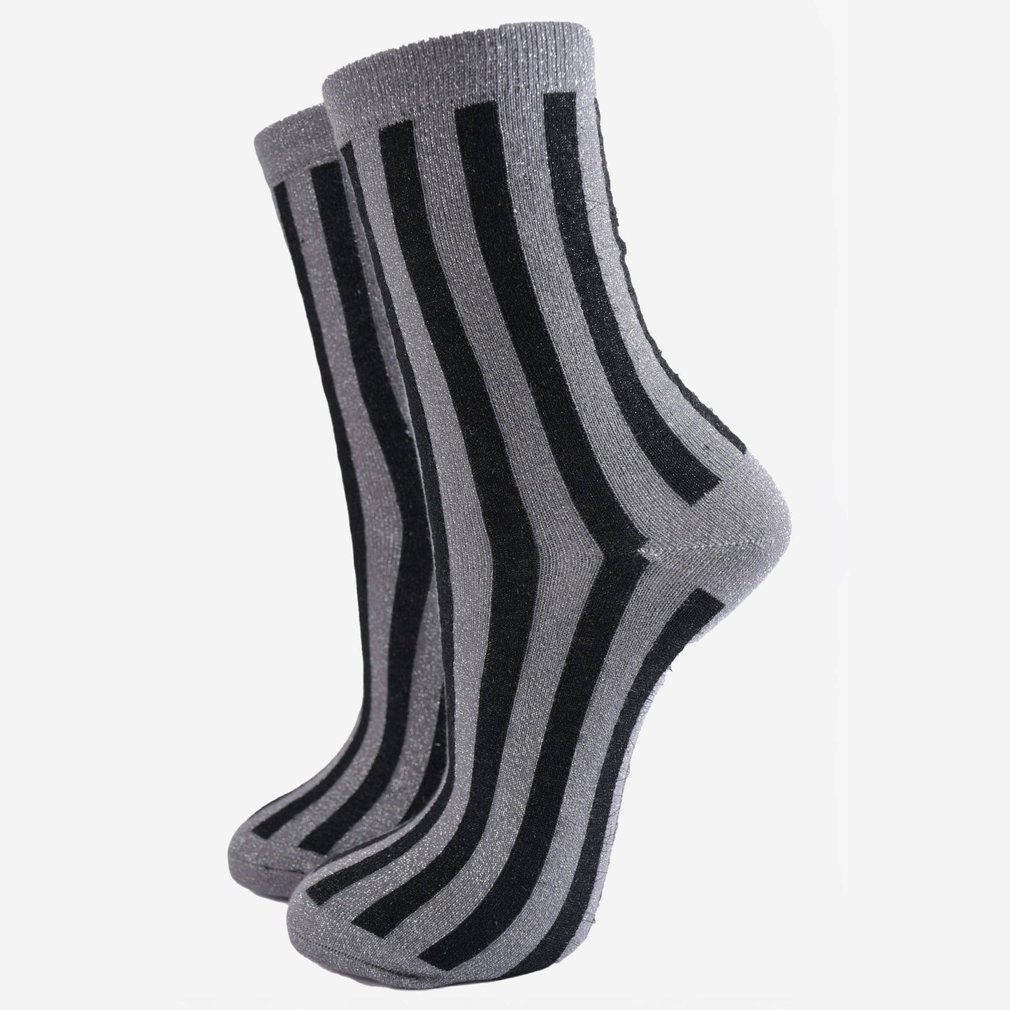 Grey/Black Vertical Stripe Glitter Socks