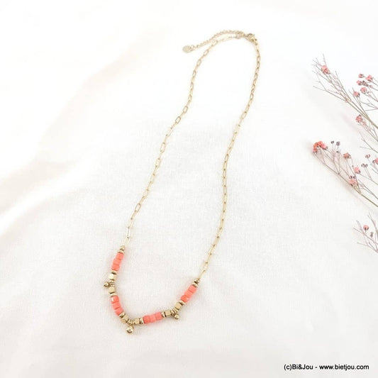 Women's stainless steel coral stone necklace 0123073