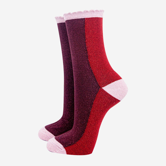 Berry Colour Block Glitter Socks