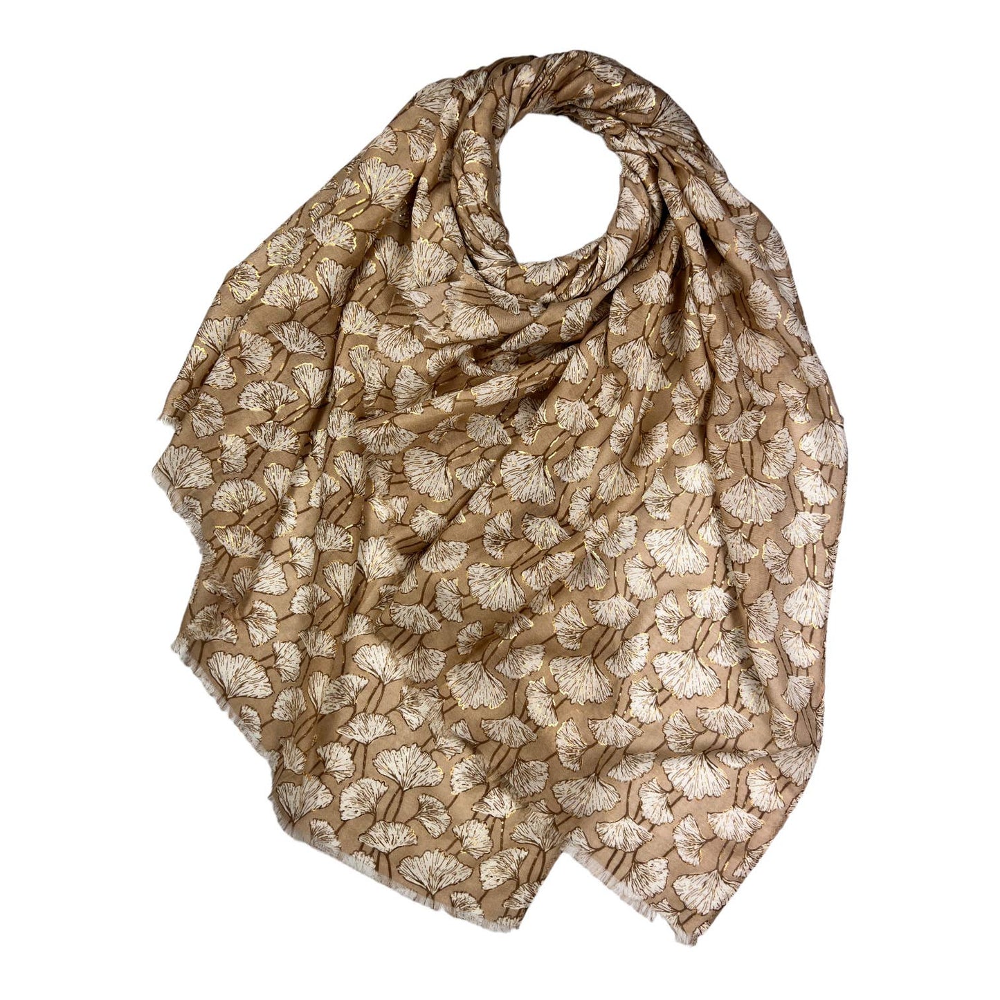 Orange metallic ginkgo scarf