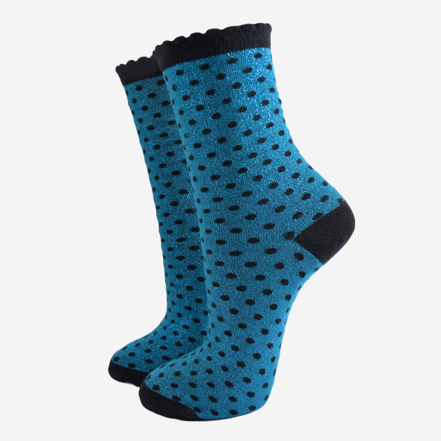 Teal/Black Small Polka Dot Glitter Socks