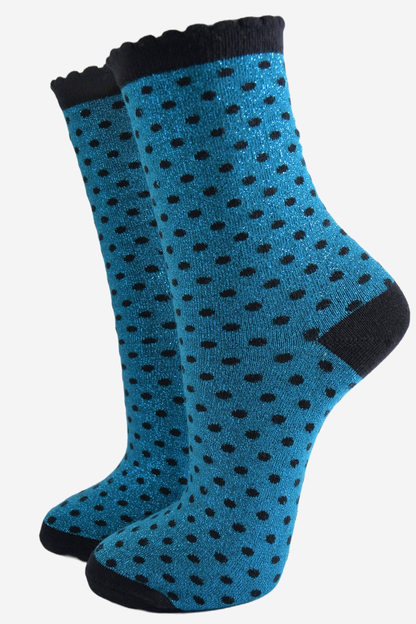 Teal/Black Small Polka Dot Glitter Socks