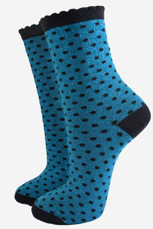Teal/Black Small Polka Dot Glitter Socks