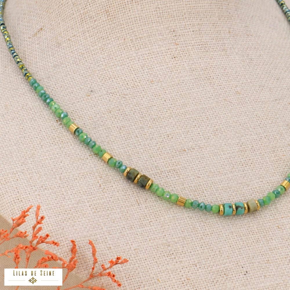 Stainless steel short dark green crystal stones necklace 0123539