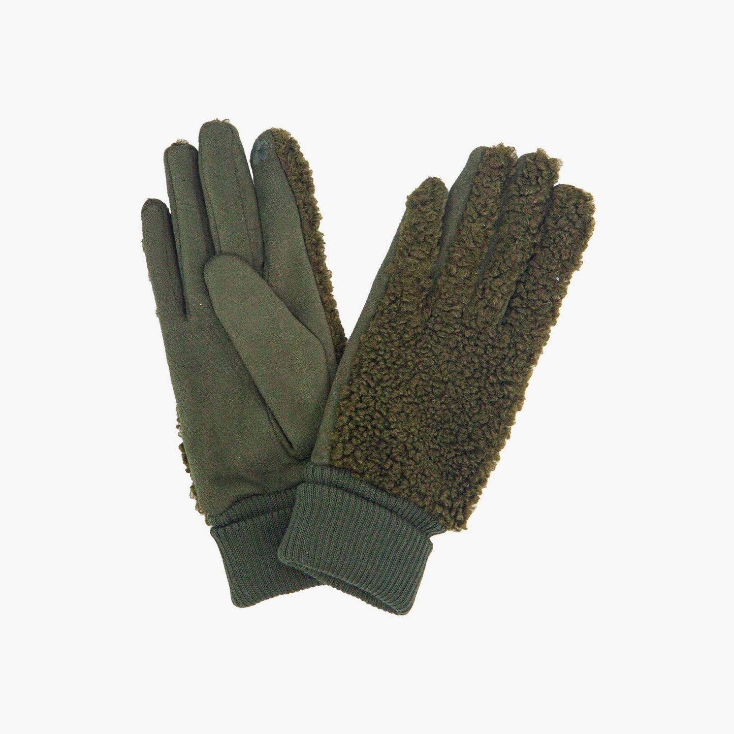 Khaki Teddy Borg Cuffed Fleece Gloves