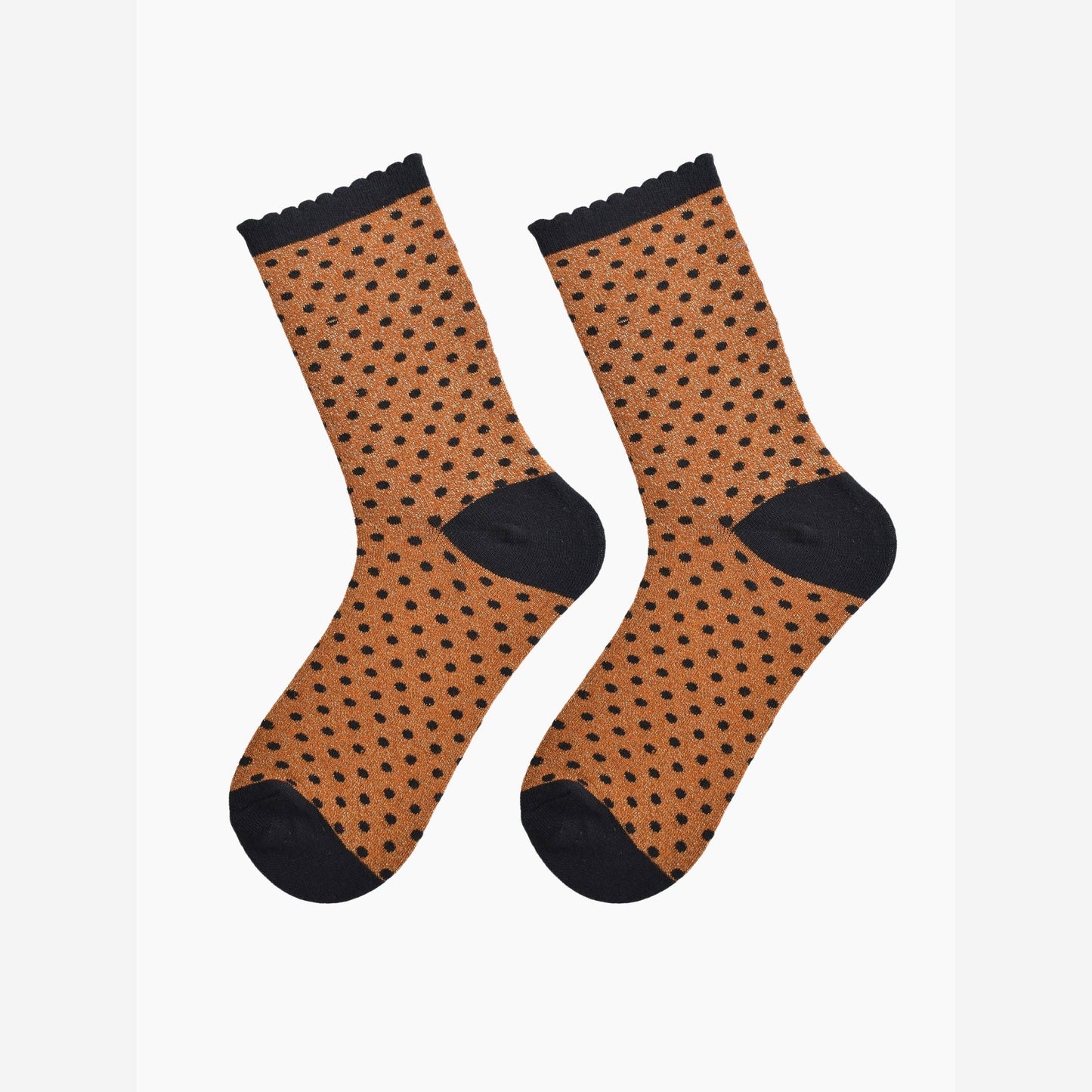 Pumpkin/Black Small Polka Dot Glitter Socks