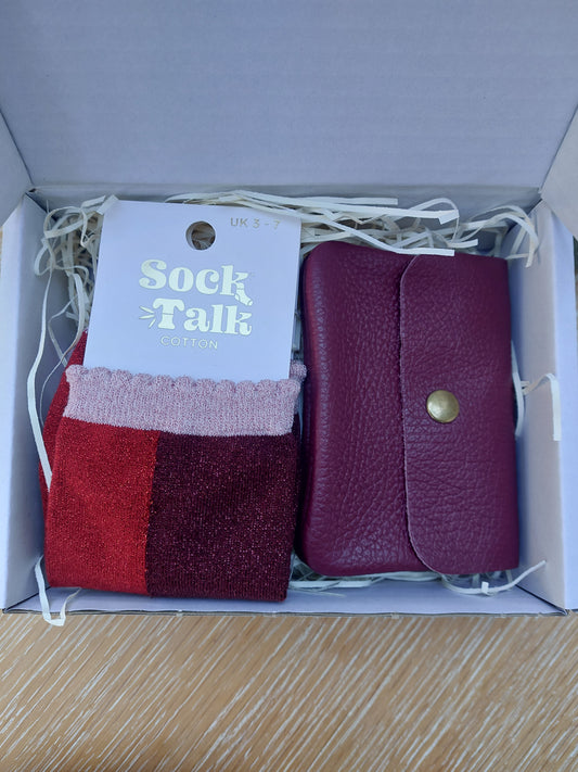 Gift Box - Sock & Purse - Burgandy